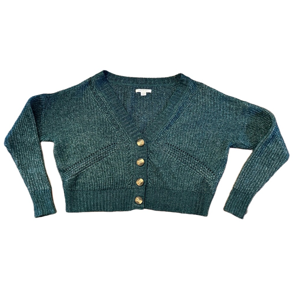 American Eagle Teal Button-down Cropped Sweater Women’s Size S